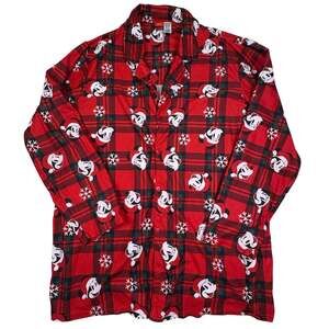 Disney Christmas Mickey Mouse Night Shirt Women's 3XLT Red Plaid Santa Holiday